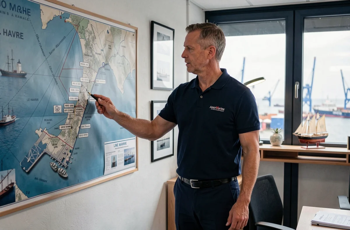 Consultant Amor Marine Intérim présentant des offres d'emploi maritime en Seine-Maritime