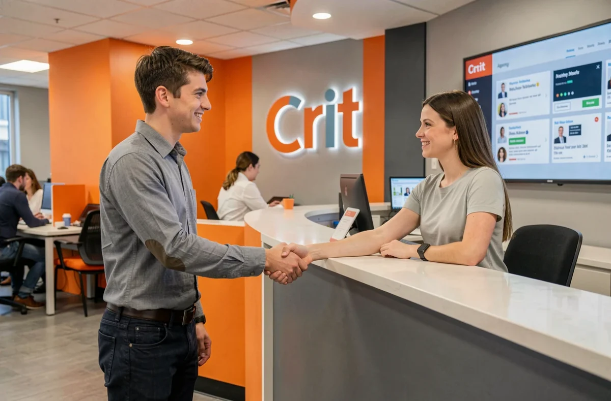 Candidat serrant la main d'un recruteur à l'agence Crit en Seine-Maritime