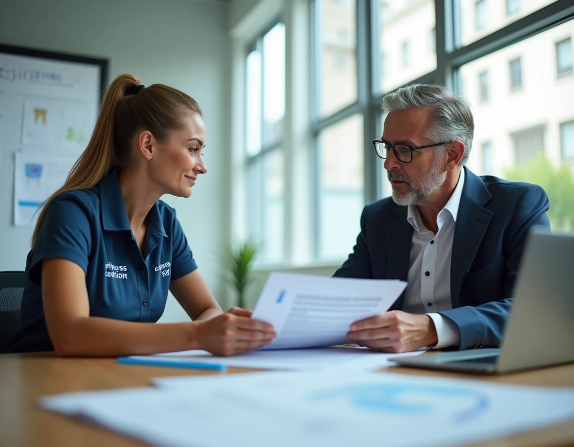 Dirigeant de PME signant un contrat avec une représentante d'une entreprise de nettoyage professionnelle