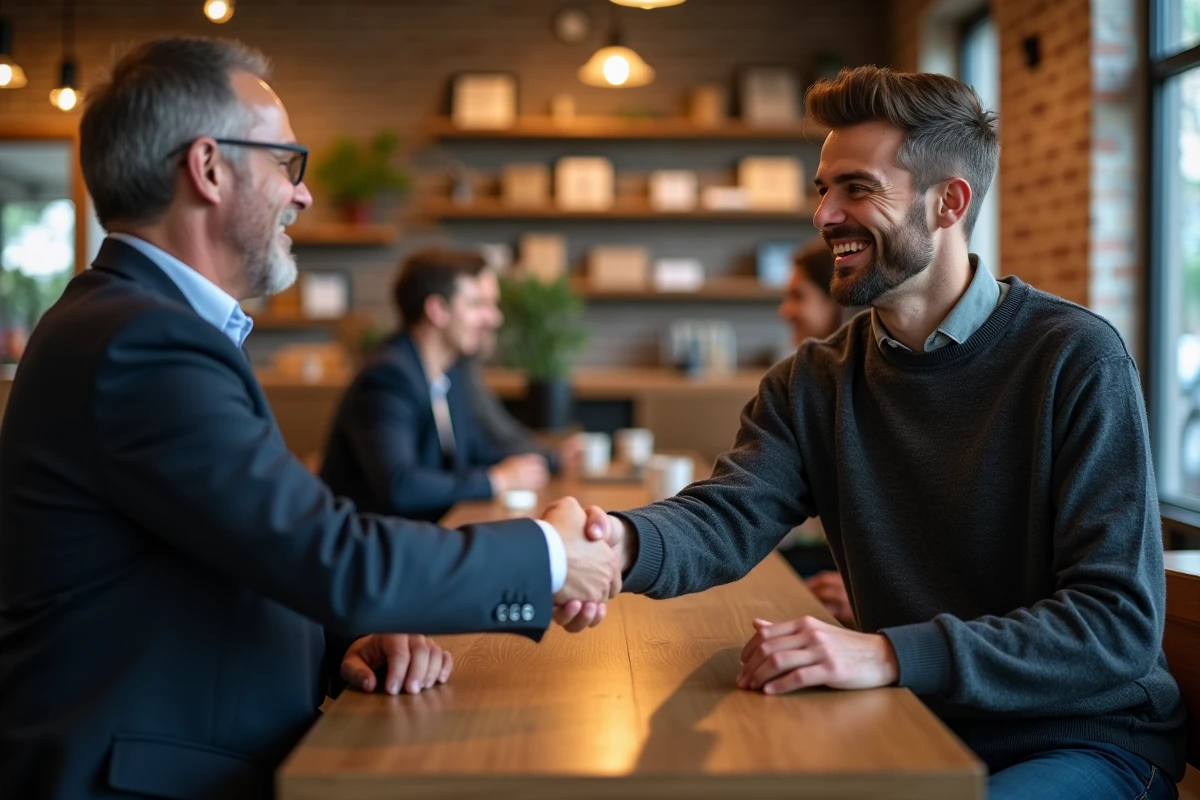 Homme et professionnel se serrant la main dans un café