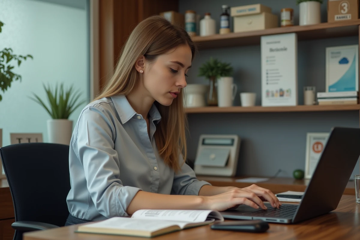 Jeune femme travaillant sur un ordinateur dans un bureau