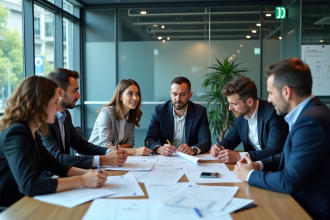 Groupe de professionnels en réunion dans un bureau moderne