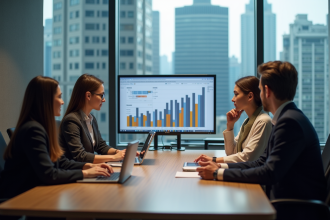 Groupe de professionnels en réunion marketing en entreprise