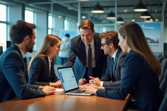 Équipe Air France en réunion dans un bureau moderne