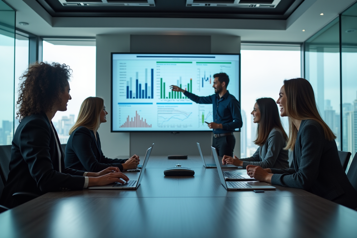 Jeunes professionnels discutant en salle de réunion