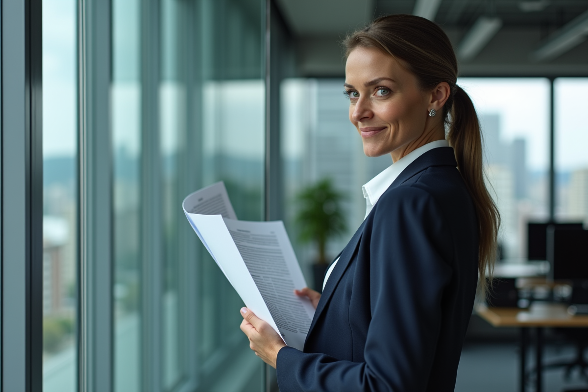 Femme d affaires en costume dans un bureau moderne