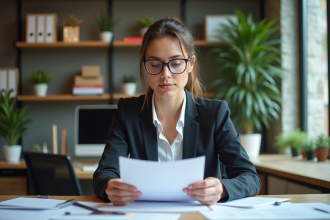 Femme d'affaires concentrée dans un bureau moderne
