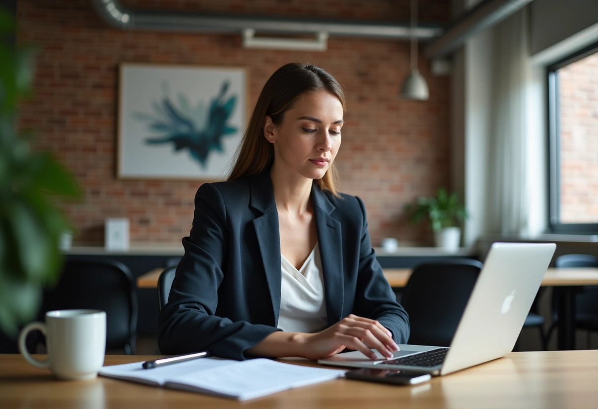 Jeune femme analysant des données marketing sur son ordinateur