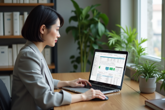 Femme en analyse d'un tableau Excel sur un ordinateur moderne