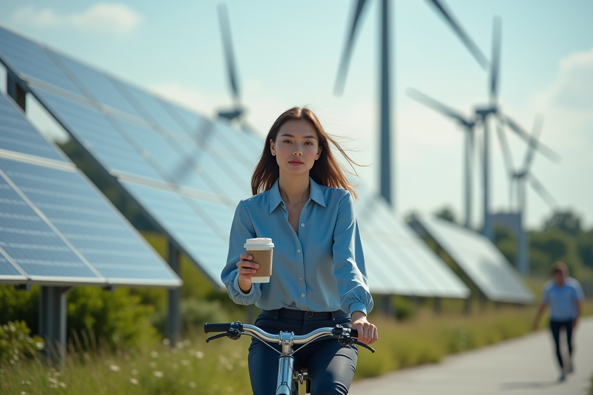 Jeune femme à vélo dans un district écologique urbain