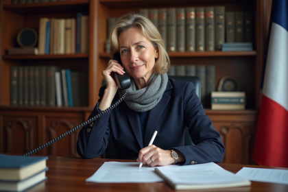 Femme municipale au bureau parlant au téléphone