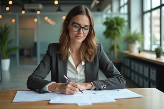 Femme en tenue professionnelle planifiant ses dates de travail