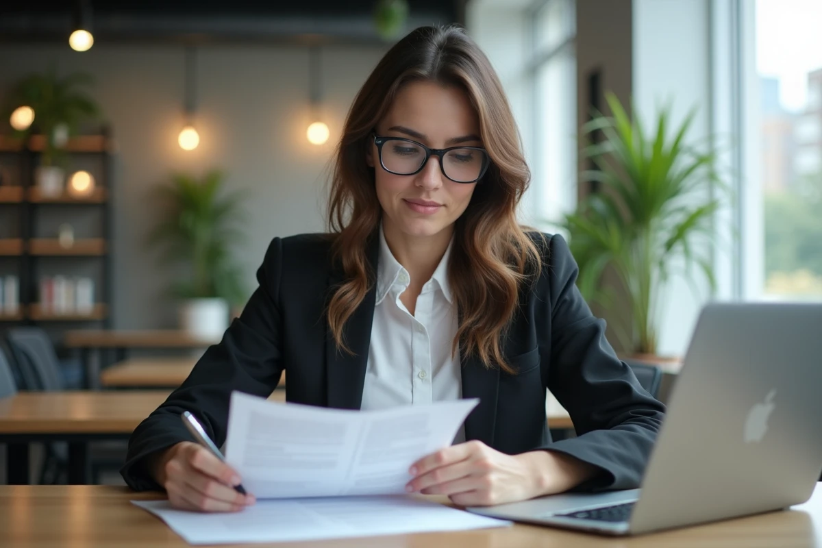 Femme en réunion de travail dans un bureau moderne