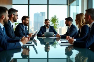 Groupe de professionnels en réunion dans un bureau moderne