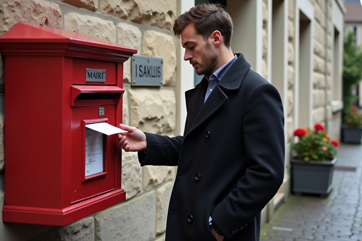 Jeune homme déposant une enveloppe à la mairie