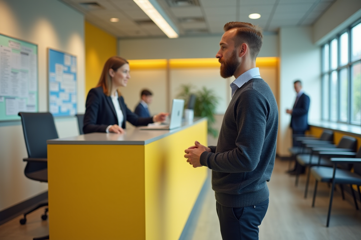 Homme discutant avec un conseiller dans un centre d