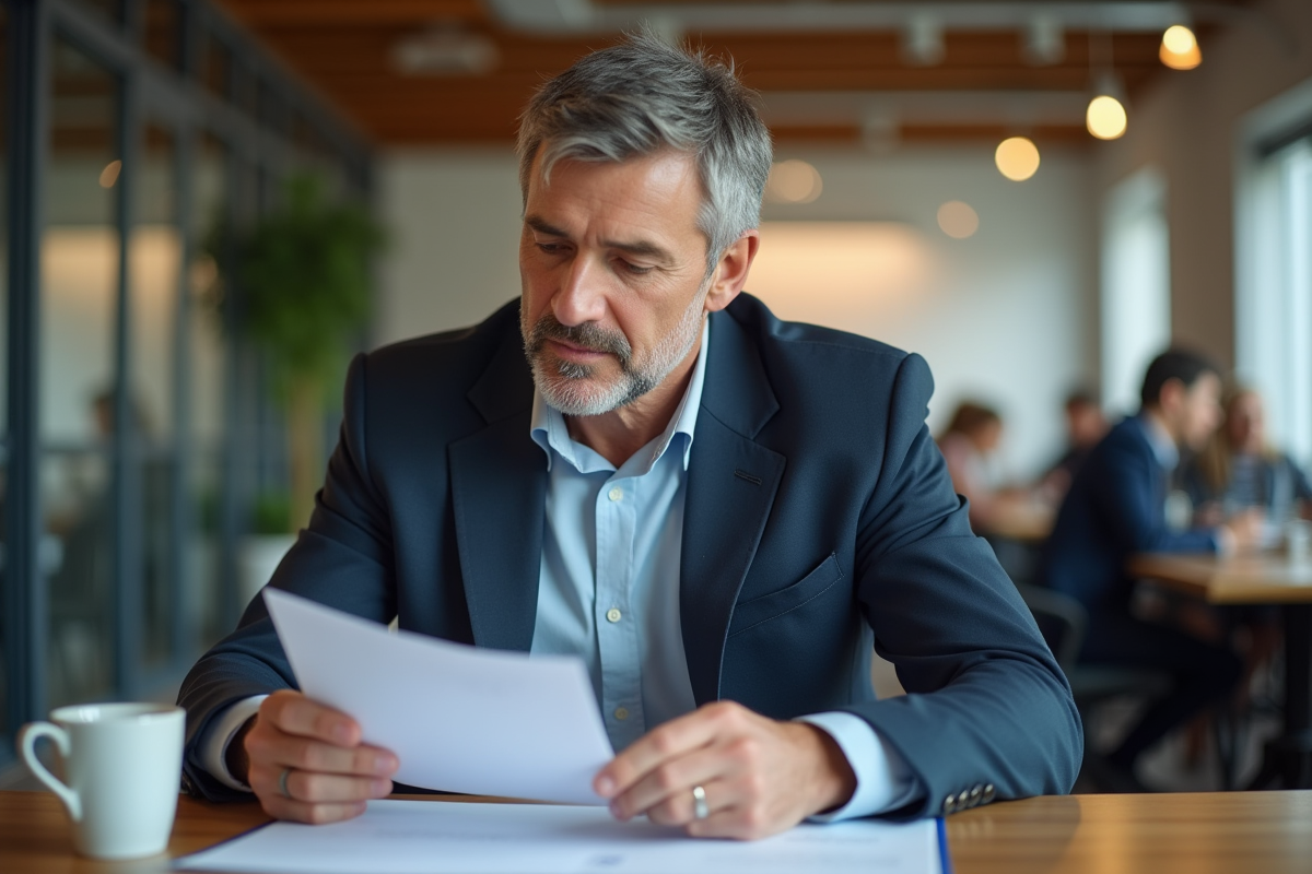 Homme en coworking relisant un travail de traduction