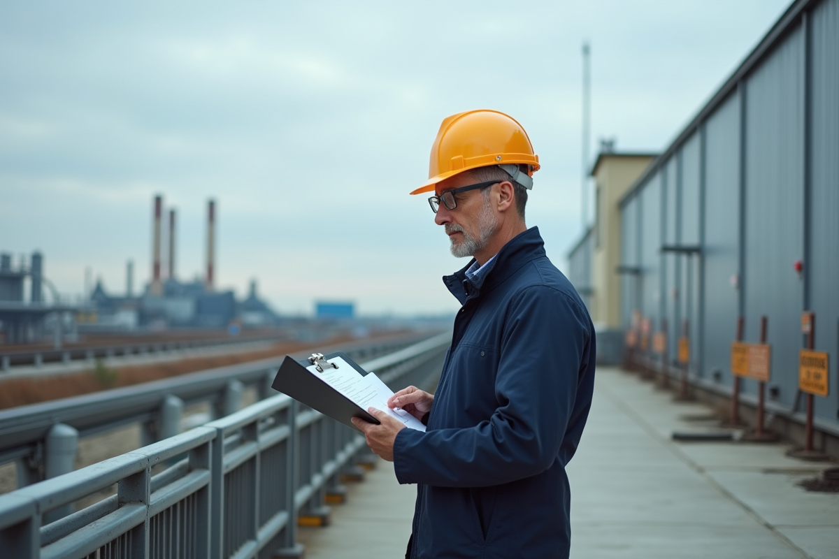 Ingénieur en extérieur sur site industriel avec casque