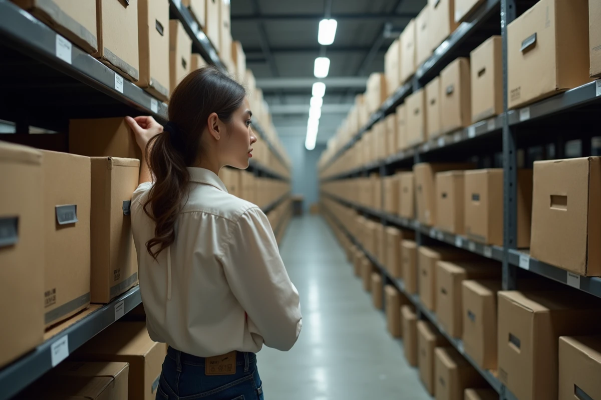 Une jeune femme range des boîtes d