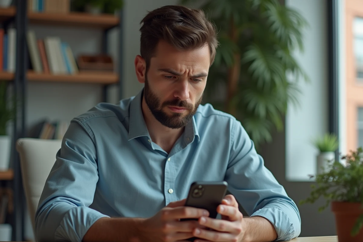 Jeune homme contrarié bloquant un appel sur son téléphone