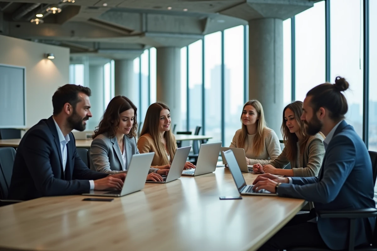 Groupe de jeunes consultants IT discutant autour d