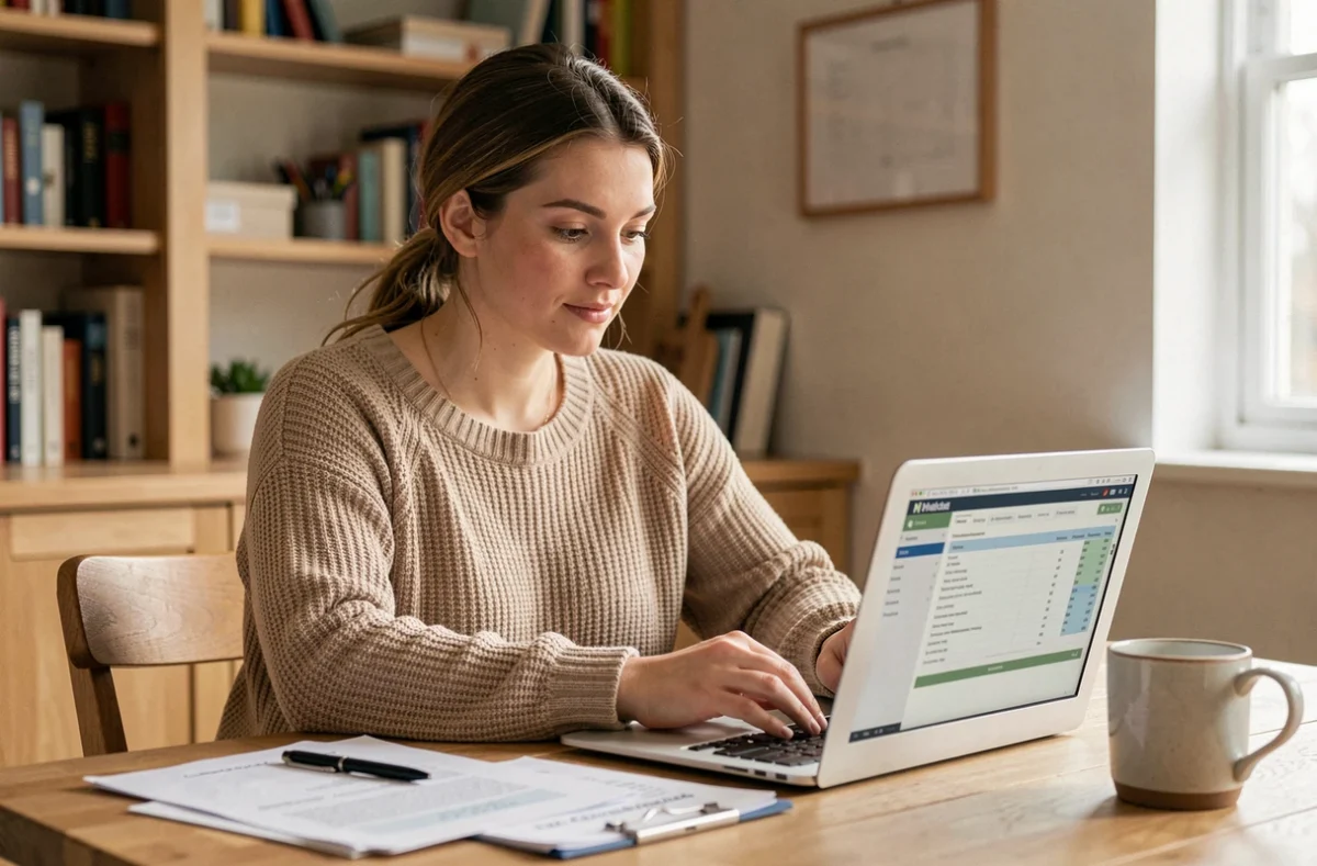 Livreuse indépendante gérant sa fiscalité et ses documents administratifs depuis son domicile