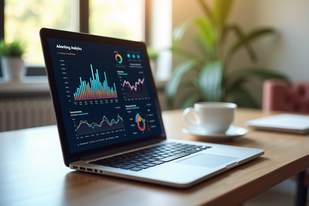Ordinateur portable affichant des analyses publicitaires en ligne