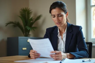 Responsable des ressources humaines examinant une fiche de paie pour détecter des erreurs liées au congé trimestriel convention 66