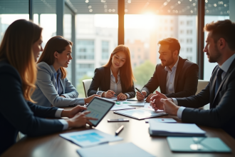 Groupe de professionnels en réunion d'affaires dans un bureau moderne