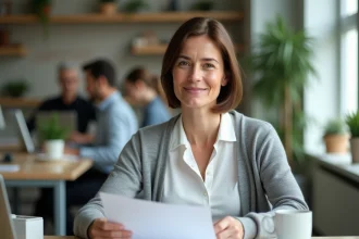 Femme en temps partiel thérapeutique consultant des documents de travail dans un bureau moderne
