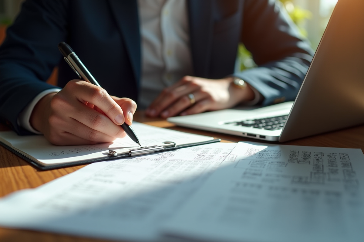 Travailleur seul examinant des documents juridiques au bureau