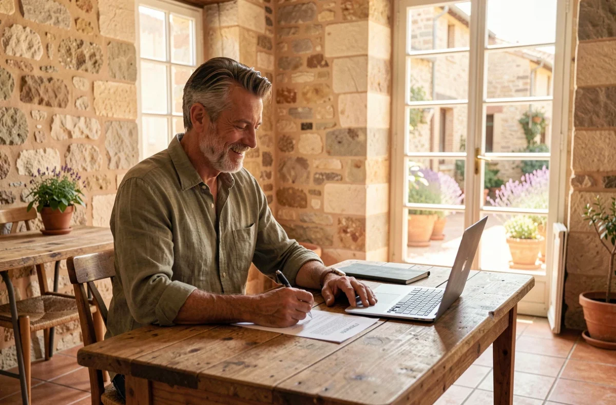 Espace de coworking Workshop Valence dans la Drôme avec un homme travaillant dans un bâtiment historique à la décoration provençale